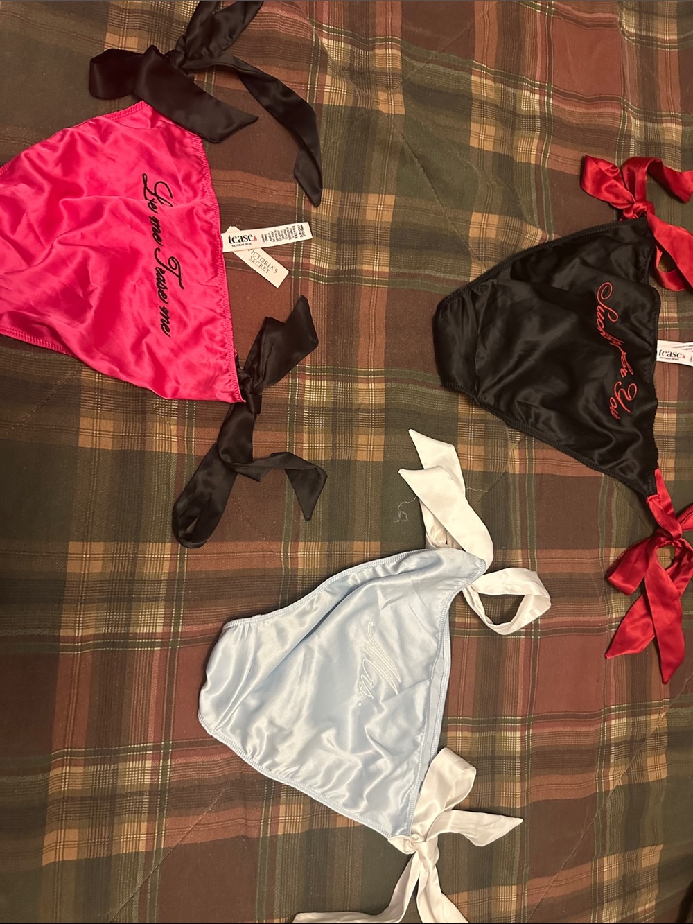 Victoria's Secret Black Satin Bikini Bottom with Red Embroidery - Picture 3 of 3
